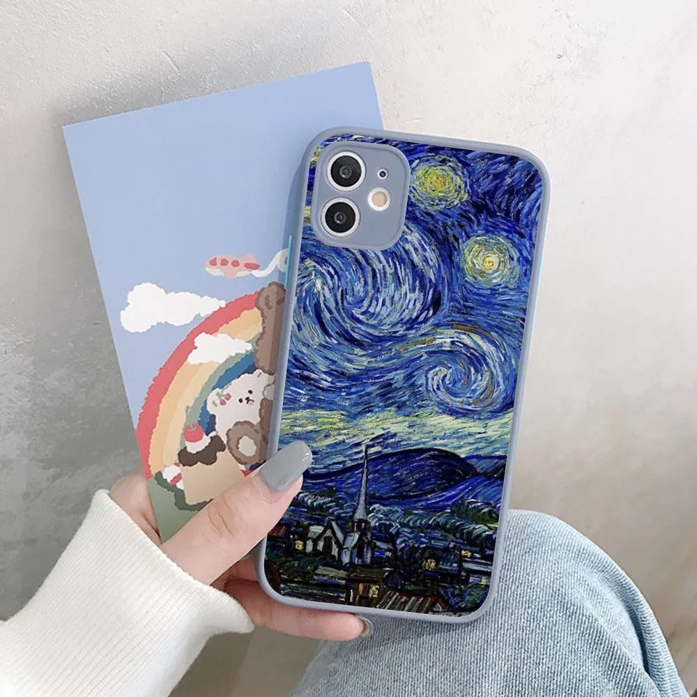 جراب هاتف Van Gogh مرصع بالنجم والسماء ، حافظة غير لامعة ضد العيوب لهواتف آيفون 14 ، X ، XR ، XS ، 7 ، 8 Plus ، 11 ، 12 ، 13 Pro Max ، 13Mini