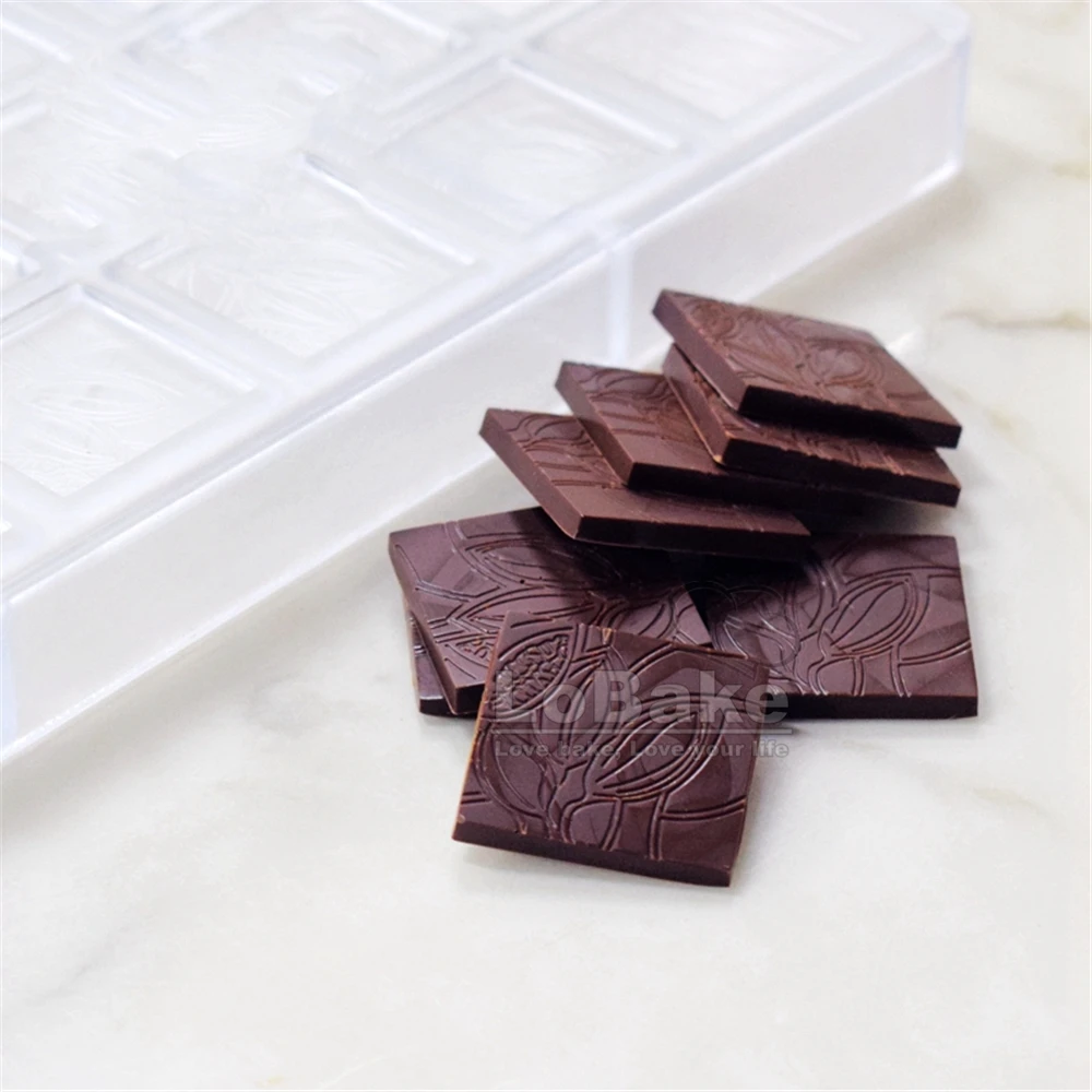 24 Cavities Thin Square Cube with Flower Grass Pattern PC Polycarbonate Chocolate Mold Ice Molds Candy Making DIY Baking Tools