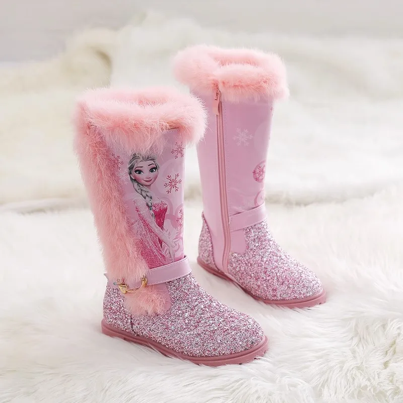 Nuovo cartone animato per ragazze Disney Frozen Boot Elsa Princess Stivali moda più scarpe per bambini in velluto