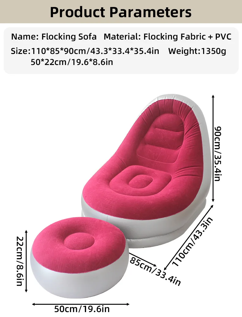 Modern Design Foldable Inflatable Sofa Chair with Foot Pedals Portable Outdoor Plush Home Lounge Chair Fast Delivery