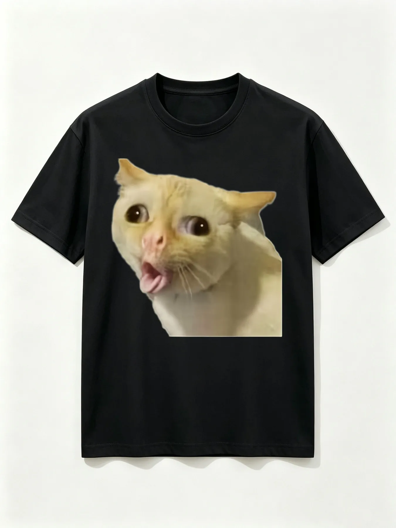 Funny Cartoon Cough Cat  Graphic Vintage Women'S T-Shirt Casual Tshirts O-neck short-sleeved Tops Tee Unisex Oversized T Shirts