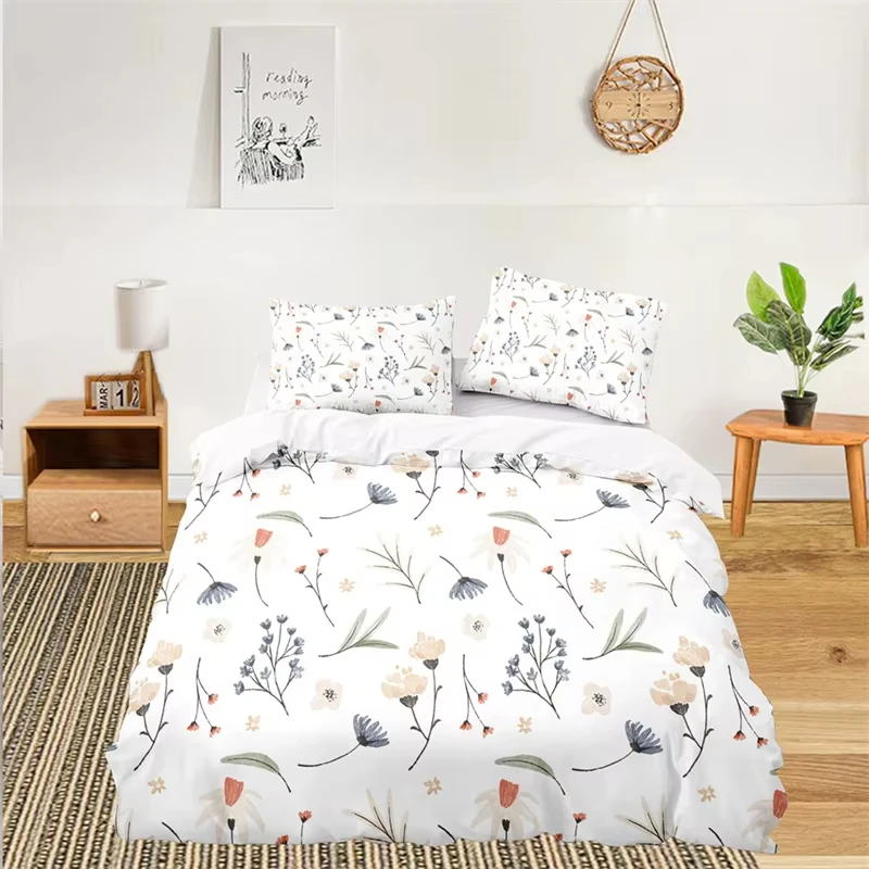 Fresh Botanical Floral Bedding Set Queen Full For Kids Adults Farmhouse Style Leaves Flower Branch Duvet Cover with Pillowcases