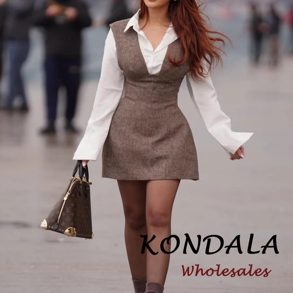 

KONDALA шикарное модное мини-женское платье 2025 года с v-образным вырезом на молнии, однотонное платье трапециевидной формы, винтажное вечернее платье без рукавов, элегантное драпированное платье