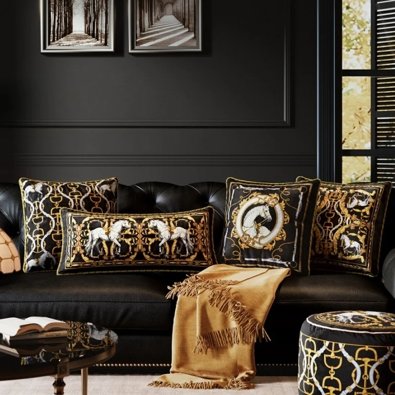 

Роскошная декоративная наволочка с принтом лошади в стиле барокко, золотистая, с богатой отделкой, из бархата, элегантная декоративная подушка для дивана, украшение для дома.
