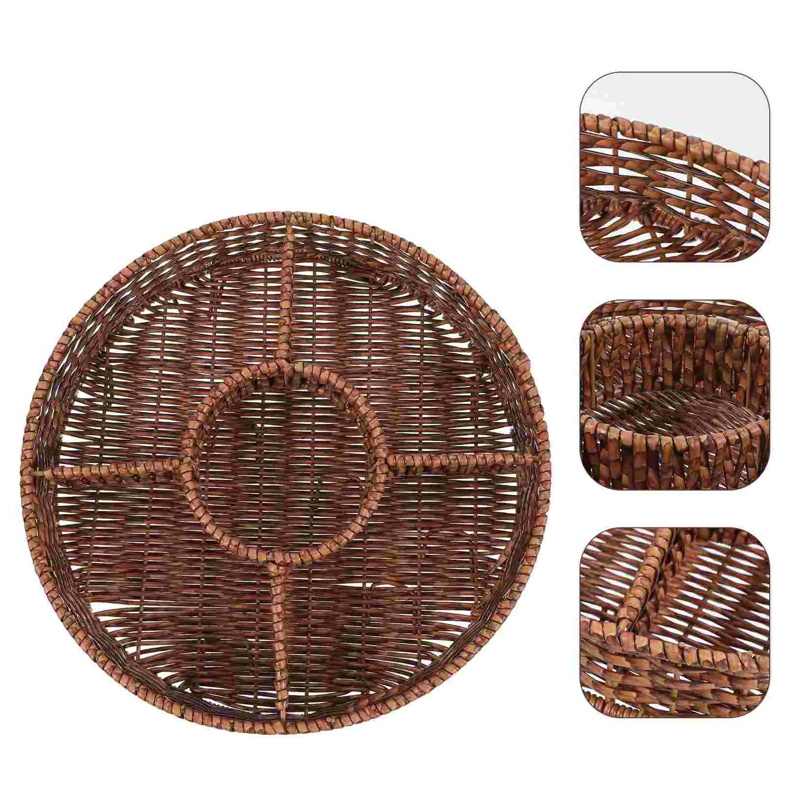 Imitation Rattan Fruit Plate Baskets Gifts Bread Holder Platter Tray Woven Storage Decorative Food