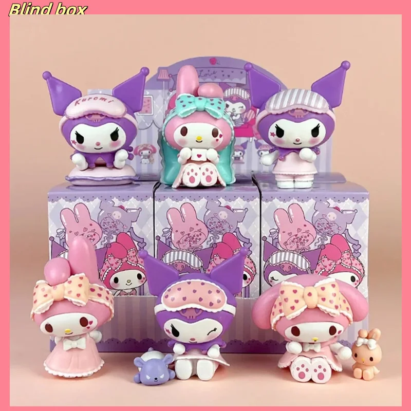 Sanrio รูปกล่องตาบอดน่ารัก Kuromi My Melody ตัวเลขของเล่นชุดนอน Series Collection ตกแต่งบ้านสําหรับเด็กคริสต์มาสของขวัญ