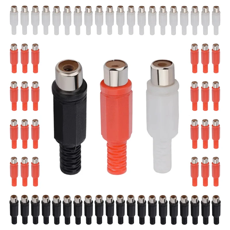 

5/20/100/500PCS Red Black RCA Plug Plastic Lotus Audio Video Female Socket Lotus Plug Welding Connector Adapter