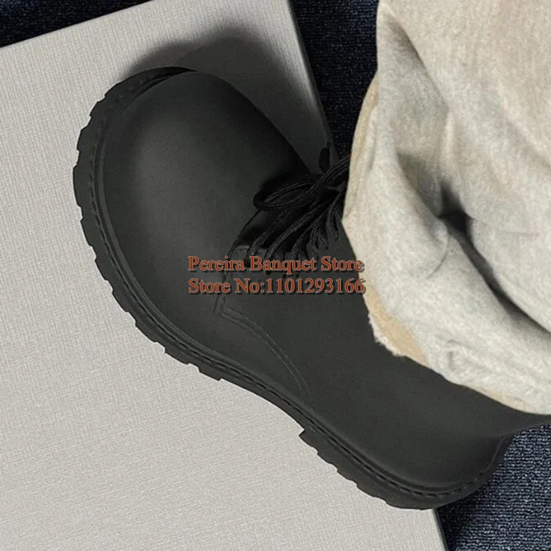 Botas de dedo grande preto fosco couro rendas até sola grossa plataforma sapatos masculinos dedo do pé redondo alta superior casual fora botas tamanho 46