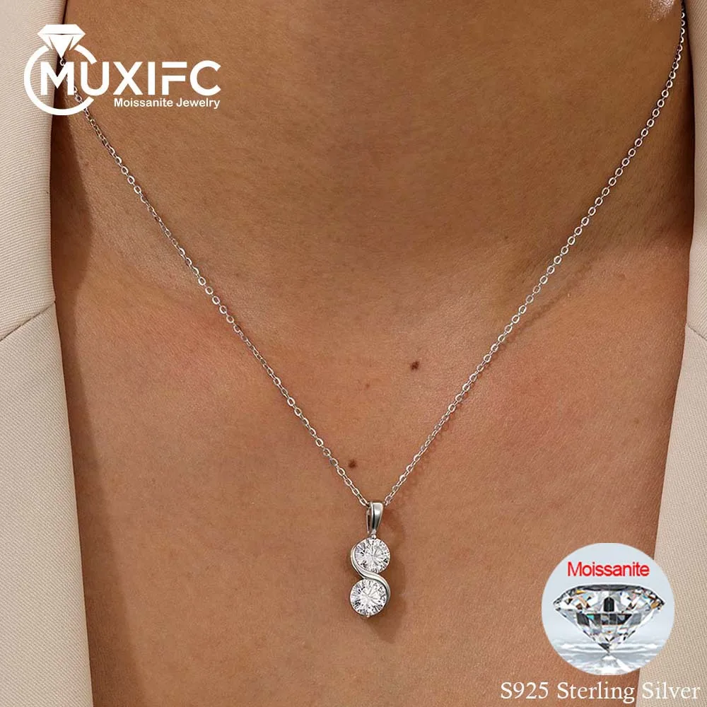 

MUXIFC Round Cut All Moissanite Pendant Necklace For Women D Color Lab Diamond Neck Chain With Certificate S925 Silver Jewelry