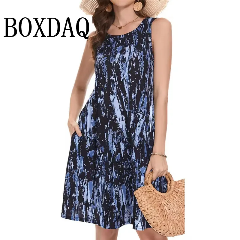 

Fashion Elegant Tie Dye Striped 3D Print Dress For Summer 2025 Women's Plus Size Clothing Sundress Loose Sleeveless Vest Dresses