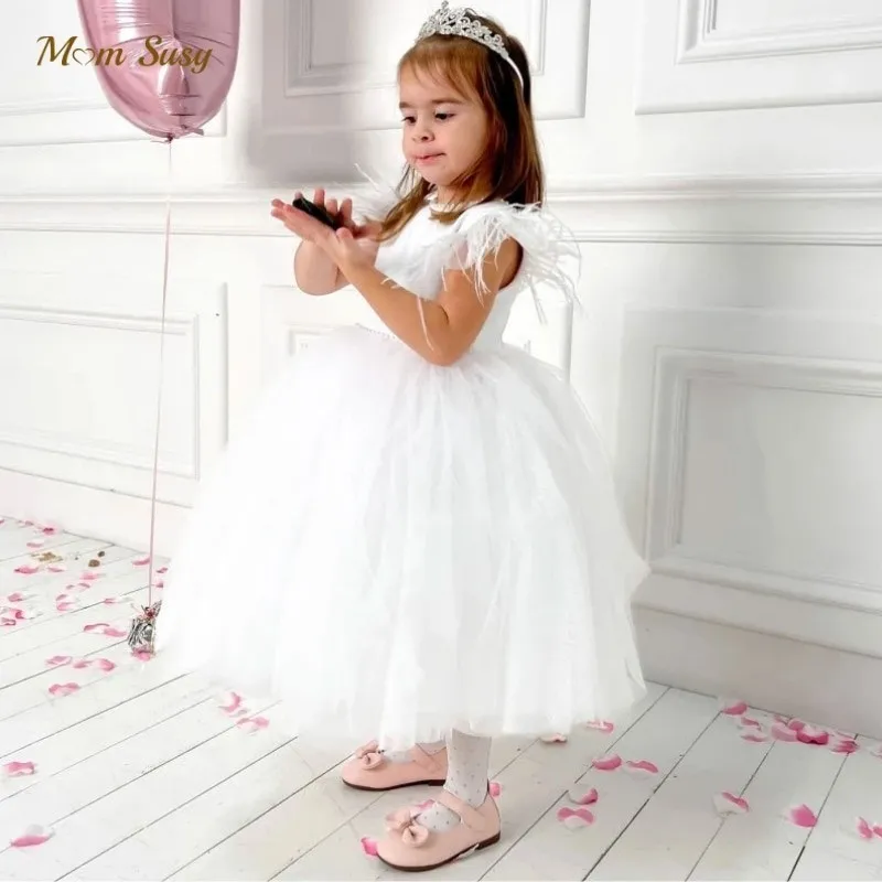 

Baby Girl Princess Tutu Dress Feather Sleeve Infant Toddler Vintage Vestido Party Pageant Birthday Wedding Baby Clothes 1-12Y