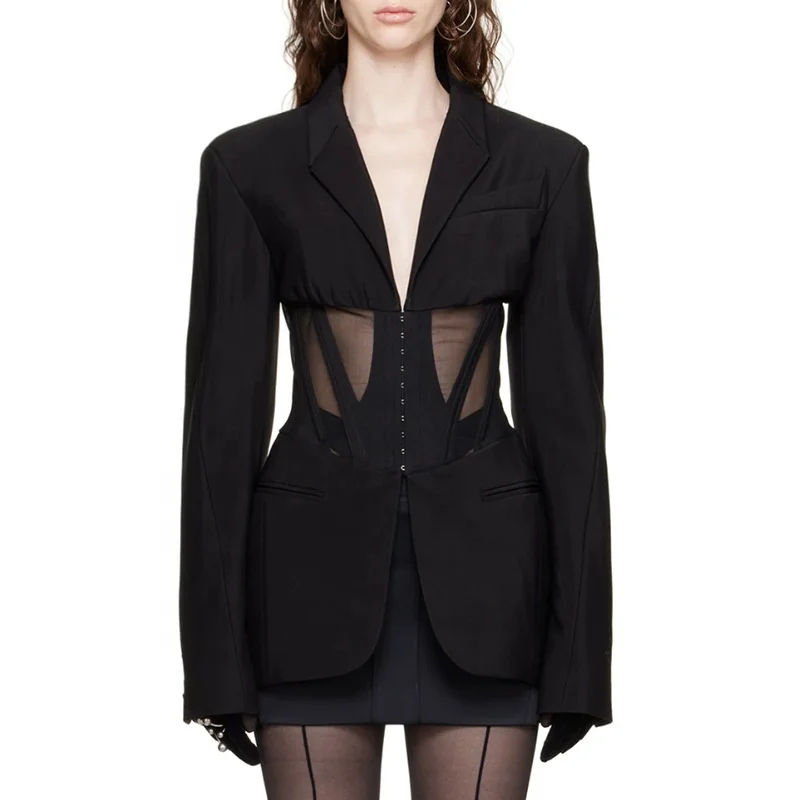 

Fashion Girl Coat Sexy Sheer Sense Lace Up Unique Irregular Casual Blazer Suit Jacket Ladies Blazers For Women 1 Piece