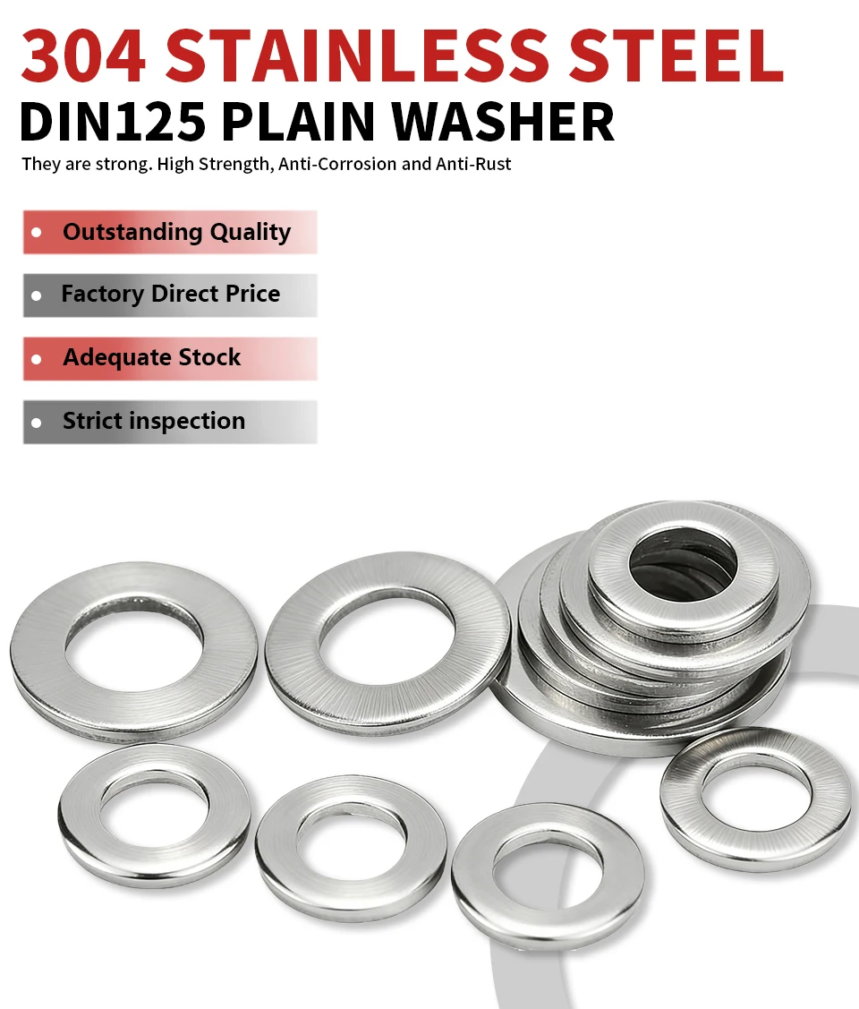 DIN125 Flache Unterlegscheiben aus Edelstahl 304 M2 M2.5 M3 M4 M5 M6 M8 M10 M12 M14 M16 M18 M20 M22 M24 M27 M30 für Schrauben – Detail 1