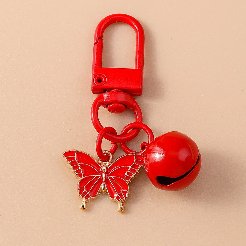 Cute Enamel Butterfly Keychain Small Bells Flower Key Ring Women Girls Handbag Pendants DIY Kid\'s Jewelry Gifts