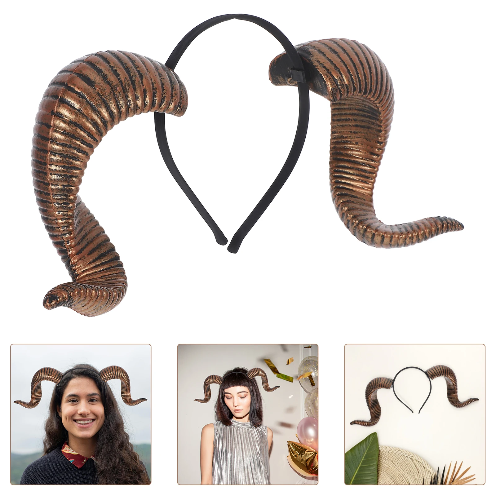 Sheep Horn Headhand Headwear Halloween Costume Gothic Horn Hair Hoop for Cosplay Party PU Horns Hair Accessory for Men and Women