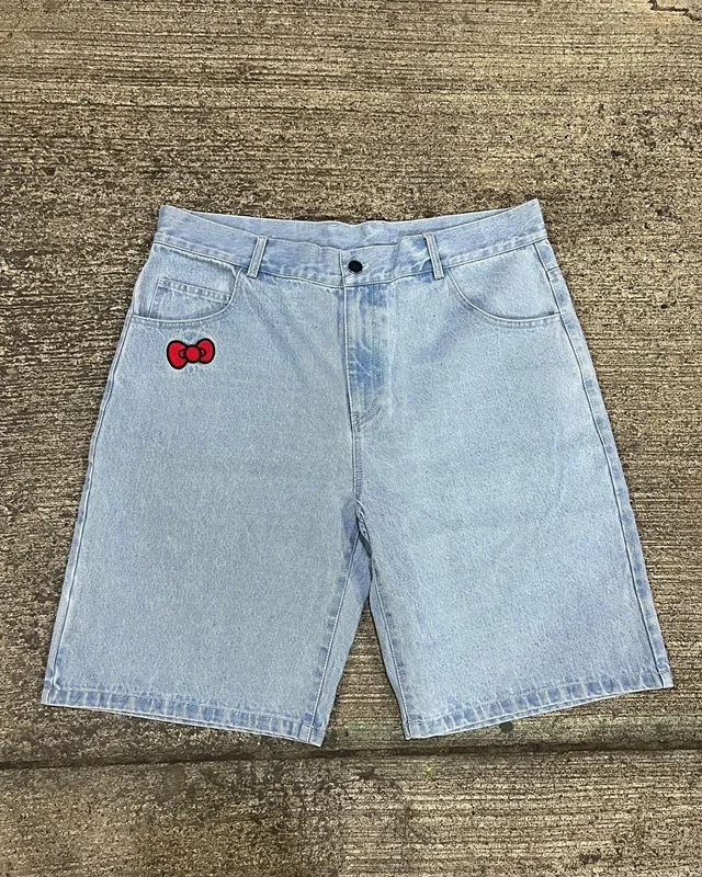 Embroidered Denim Shorts Women's 2024 American Street Versatile Jeans Harajuku Retro Casual Pants 2000 High Waist Washed