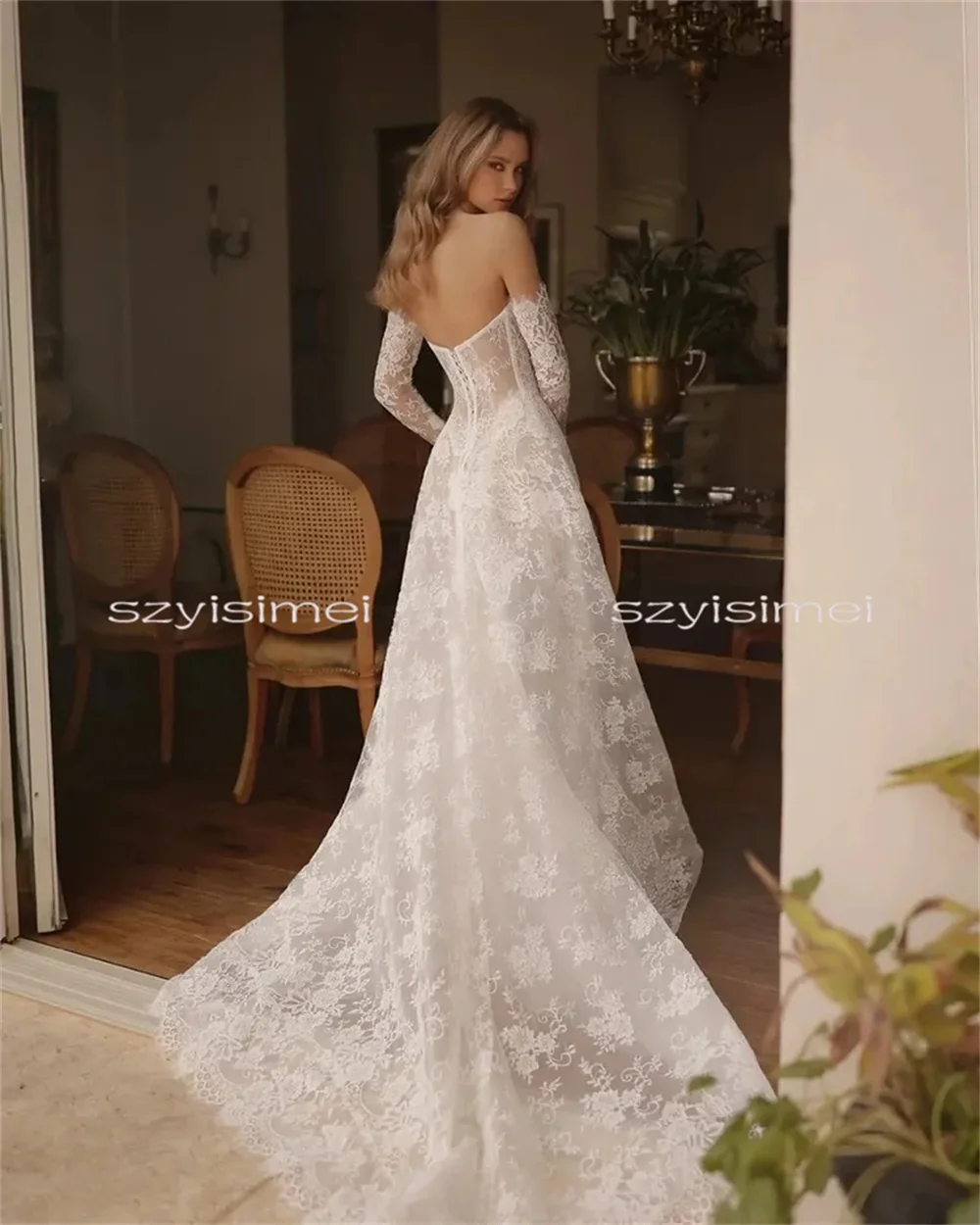 فستان حفلات الزفاف الحديث على شكل حرف A بدون حمالات فساتين زفاف لحفلات الزفاف 3/4 الأكمام مشد مخصص vestidos femininos tendencia 2026