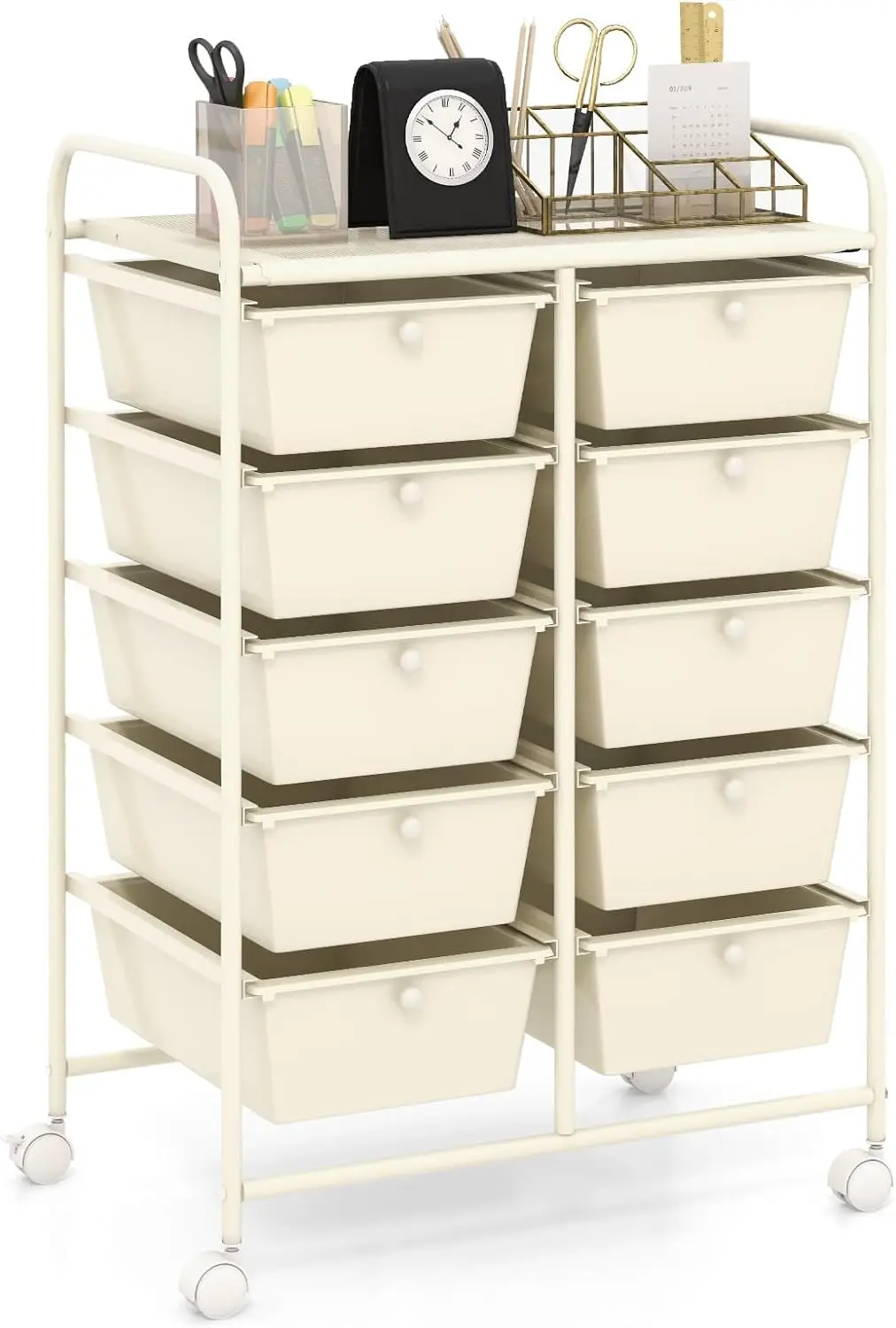 

10-Drawer Rolling Storage Cart, Storage Organizer Cart with Lockable Wheels, Beauty Salon Movable Utility Cart for School