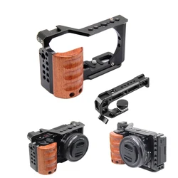 Sony ZV-E10Full Cage  camera With Wooden Handle cold shoe Rabbit cage support bracket Stabilizer for video led microphone tripod