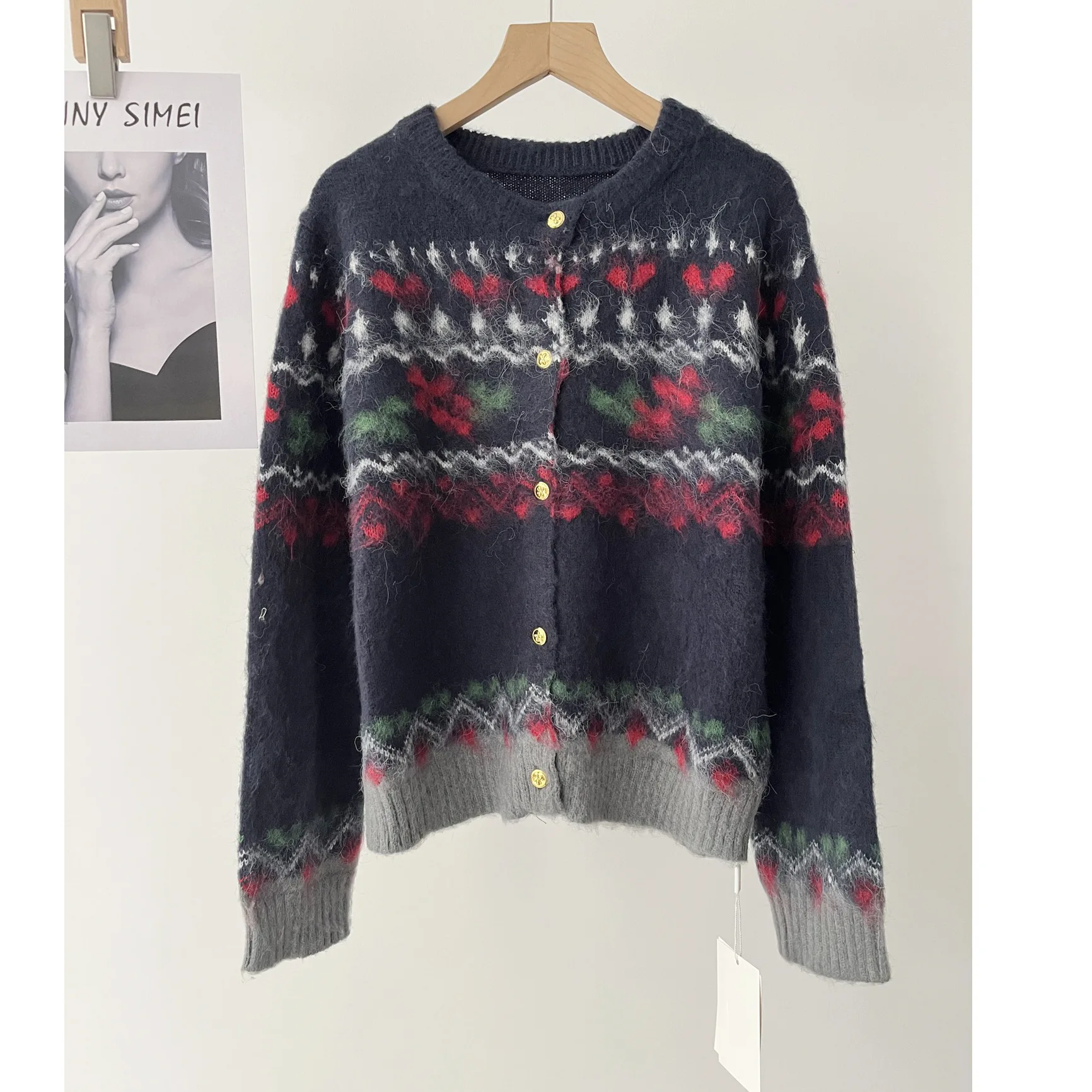 

Винтажная куртка Fair Island, осень-зима, новый женский винтажный теплый кардиган с круглым вырезом 51C-1869