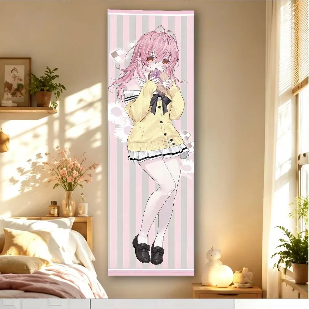 Du und ich und sie: Anime-Mädchen-Wandteppich mit langem, süßem, pinkfarbenem Kleid, vertikale Anime-Wanddekoration für Otaku-Schlafzimmer und Zuhause – Detail 5