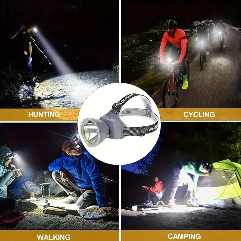 LED Rechargeable Headlamp Bright Spotlight Flashlight Waterproof 90°Angle Adjustable Headlight for Outdoor Camping Fishing