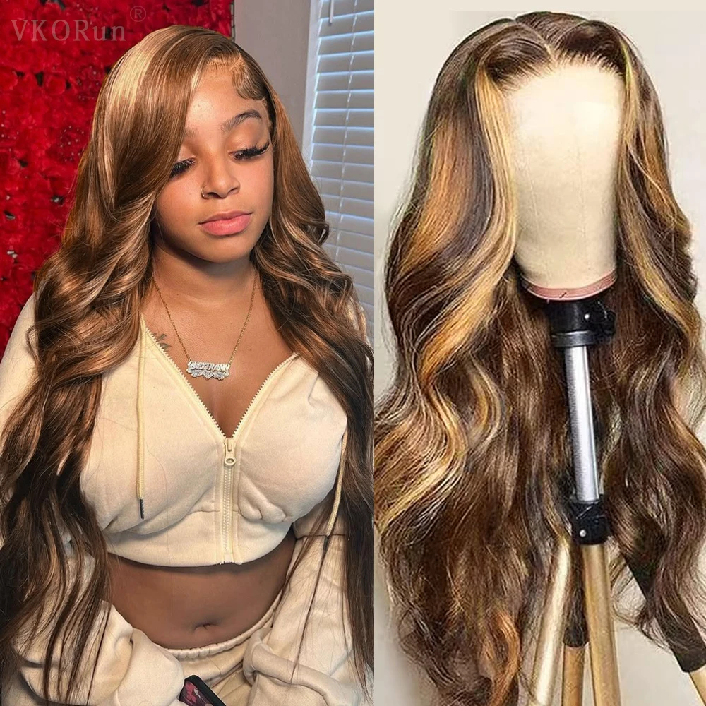 

4/27 Выделенный парик Объемная волна Парики из натуральных волос на кружеве спереди 13x4 13x6 Ombre Блондинка Прозрачный кружевной фронтальный парик Плотность 200%