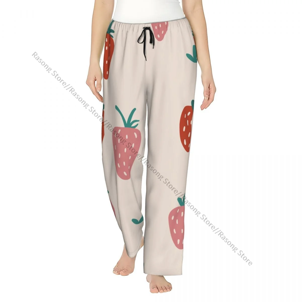 

Warm Women Pajama Pants Strawberry Abstract Summer Sleep Bottoms Soft Loungewear