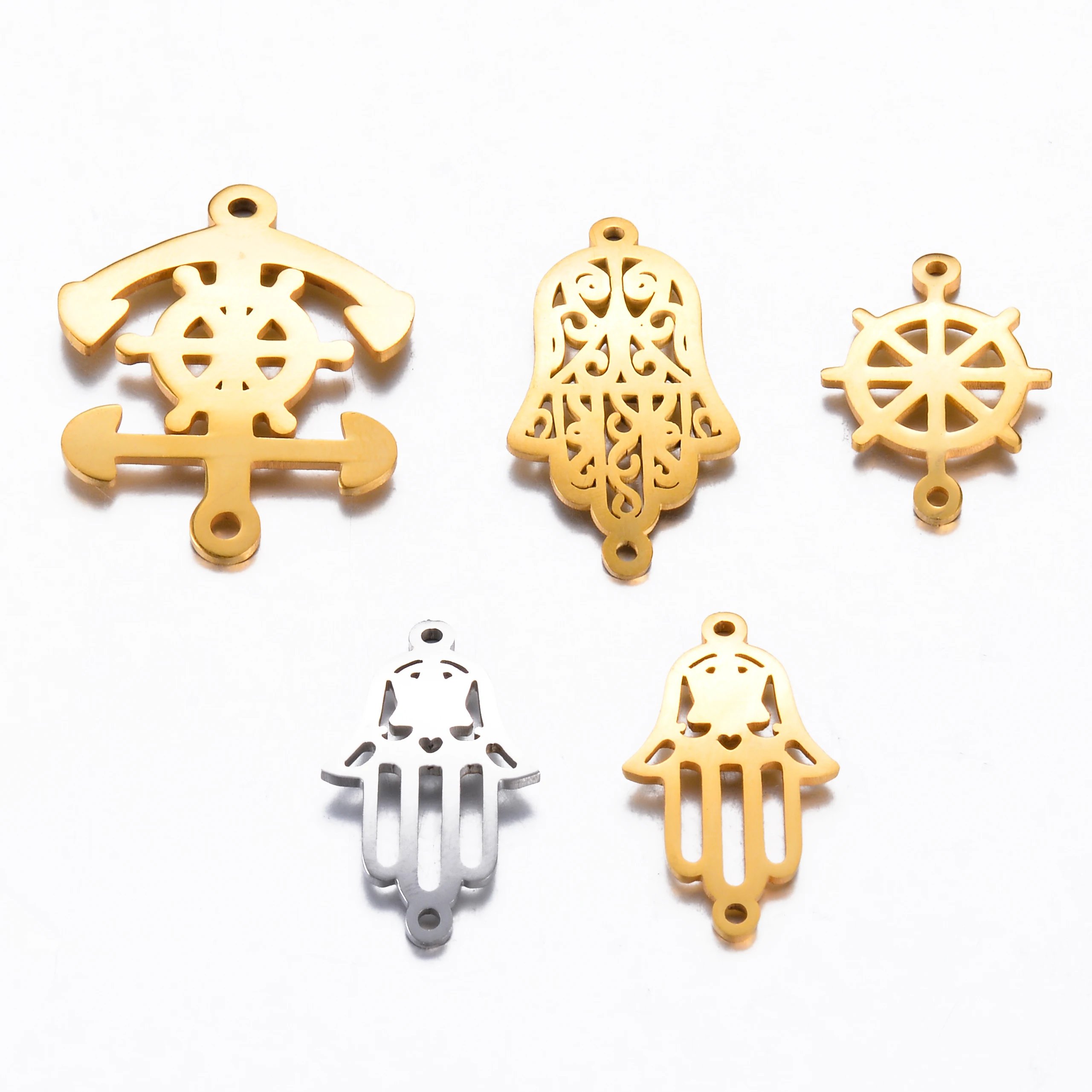 

10Pcs Connector Ship's Anchor/Rudder/Palm Stainless Steel Charm Pendant for DIY Necklace Bracelets Making Supplies Wholesale
