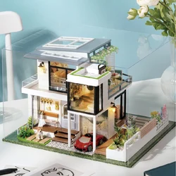 DIY Wooden Doll Houses Miniature Building Kits with Furniture Light European Villa Assembled Casa Dollhouse for Girls Gifts