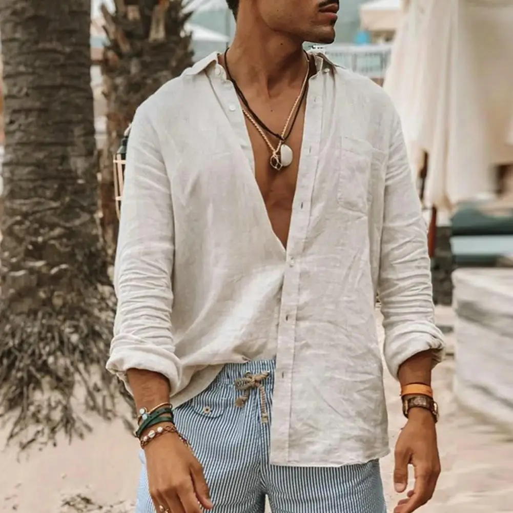 2024Cotton Linen Hot Sale Men's Short-Sleeved Shirts Summer Solid Color Turn-down collar Casual Beach Style Plus Size