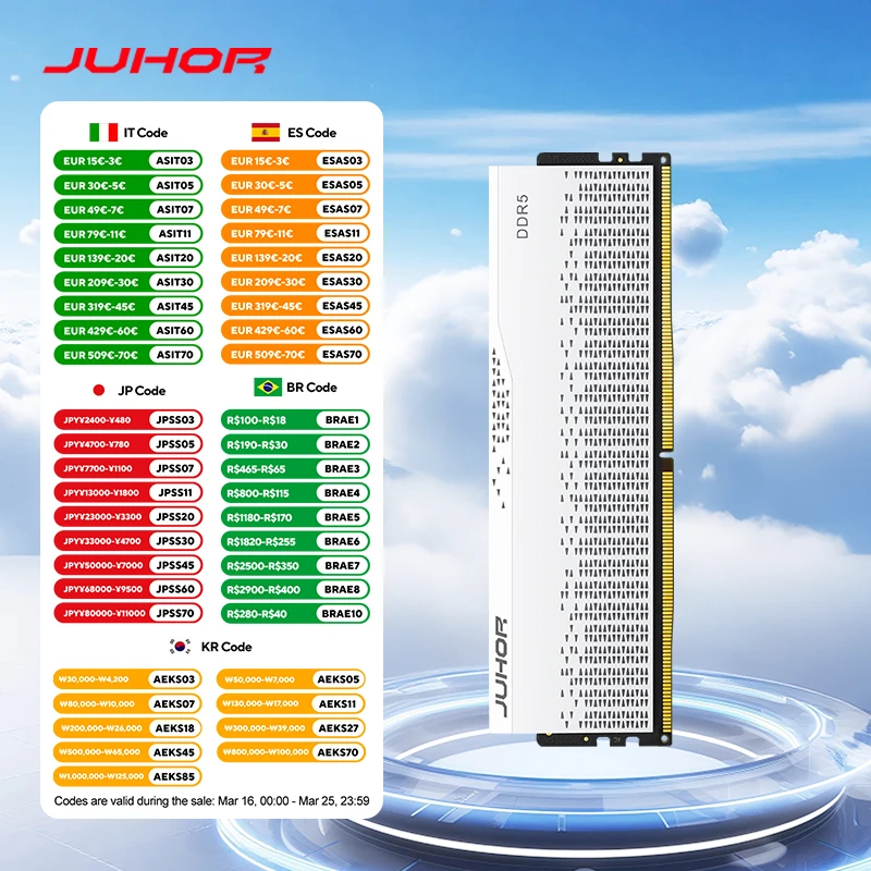 JUHOR Memoria Ram DDR5 RAM 16GB 5600MHz 6000MHz  DIY Computer Gaming Desktop Memory