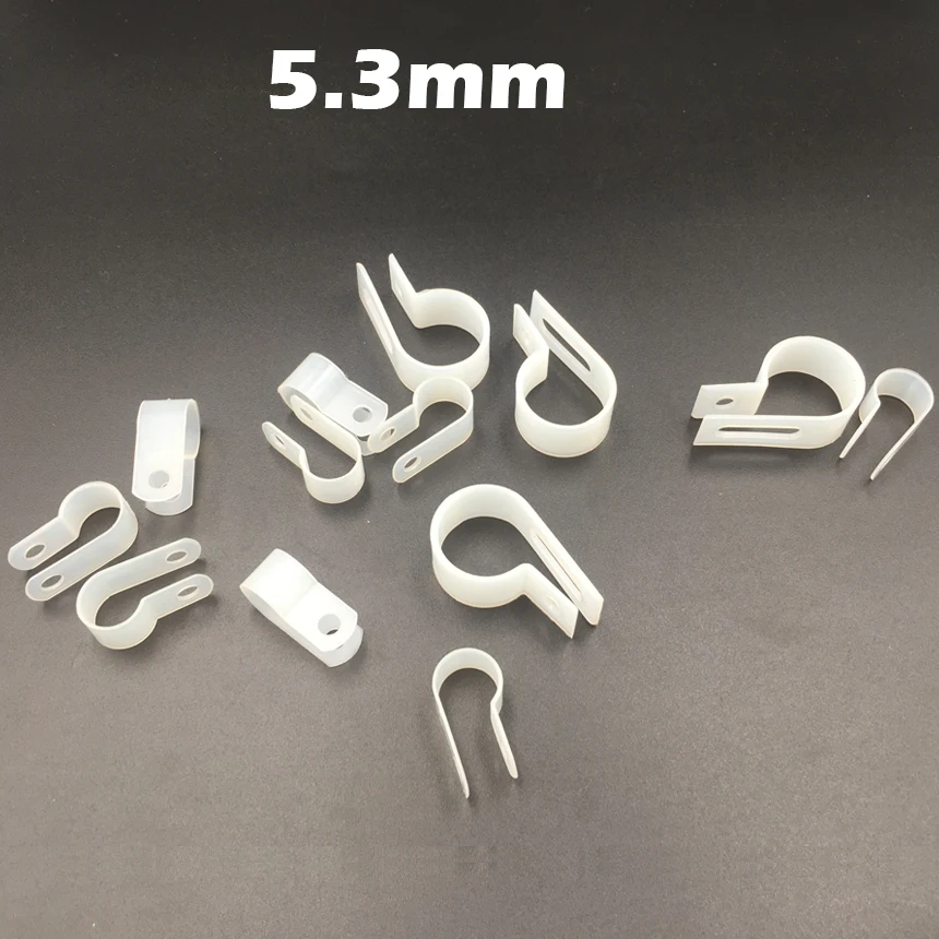 

500pcs 5.3mm White Plastic Wire Hose Tubing Fanstening R-Type Line Card Fixed Cable Tie Mount Organizer Holder U R Clip Clamp
