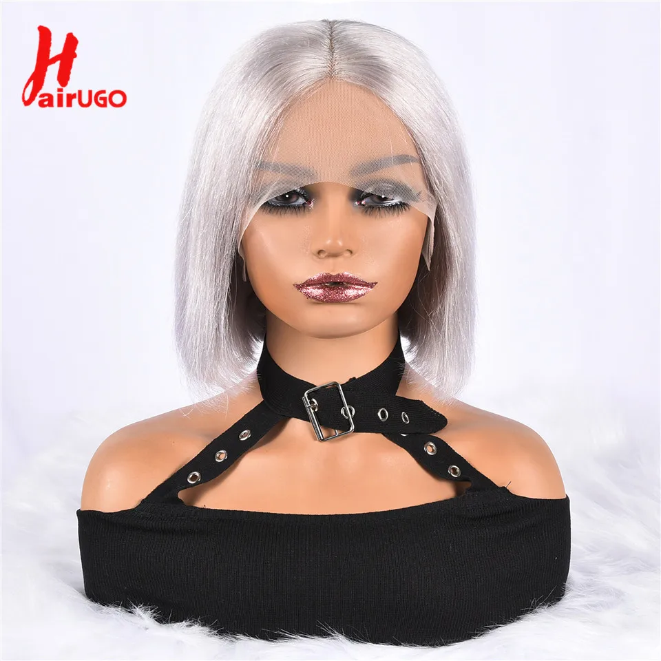 Gray Bob Wig Straight Silver Gray13*4 Lace Front Wigs Preplucked 4*4 Lace Closure Human Hair Wigs Transparent 13x4 Lace Bob Wigs