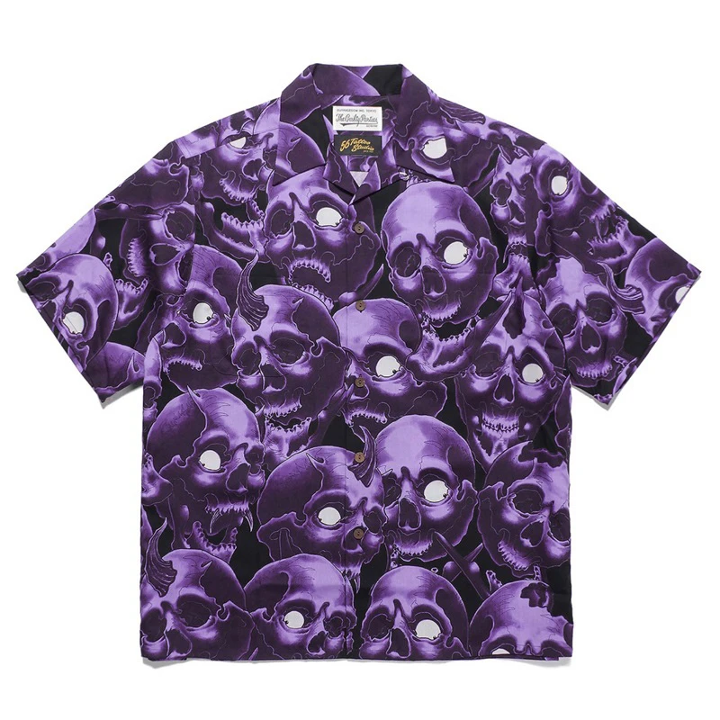 Men Woman Summer New Skull Pattern Printing Casual Hawaii Beach Shirt Chaopai Fashion Street Sand Vacation T Shirt