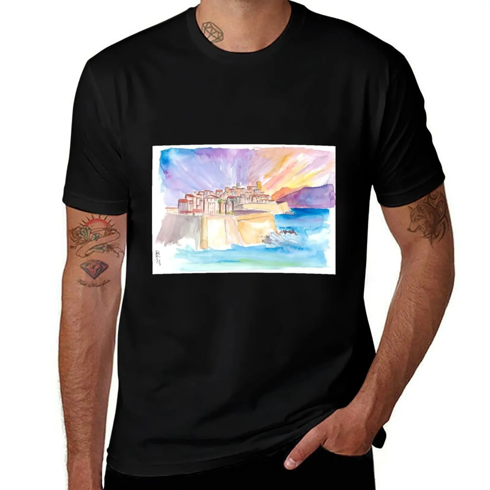 

Antibes French Riviera Cityscape in Sunset T-Shirt Aesthetic clothing Man t-shirt Short sleeve tee men