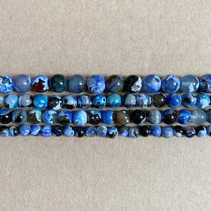 Natural Stone New Smooth Dark Blue Fire Agate Round Loose Beads 6 8 10 MM Pick Size for Jewelry Making DIY