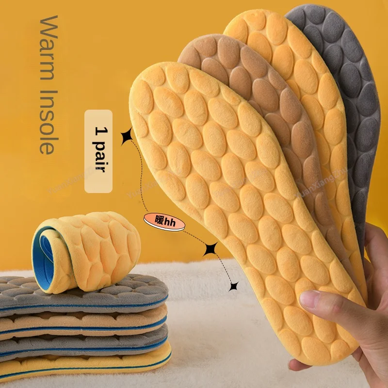 New Cotton Insoles for Feet Winter Warm Plush Snow Boots Shoe Sole Shoe Inserts Men Woman Sports Insole for Shoes Heating Pads