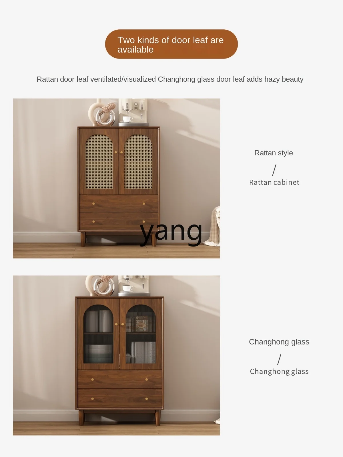 LXL Vintage Rattan Solid Wood Leg Storage Cabinet Living Room Storage Bedroom Dining Room Wall Storage Chest of Drawer