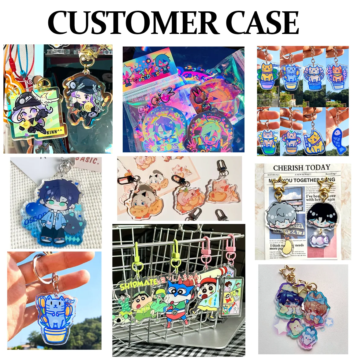 Customize various personalized design acrylic keychains, transparent gradient glitter pendants, holographic keychains