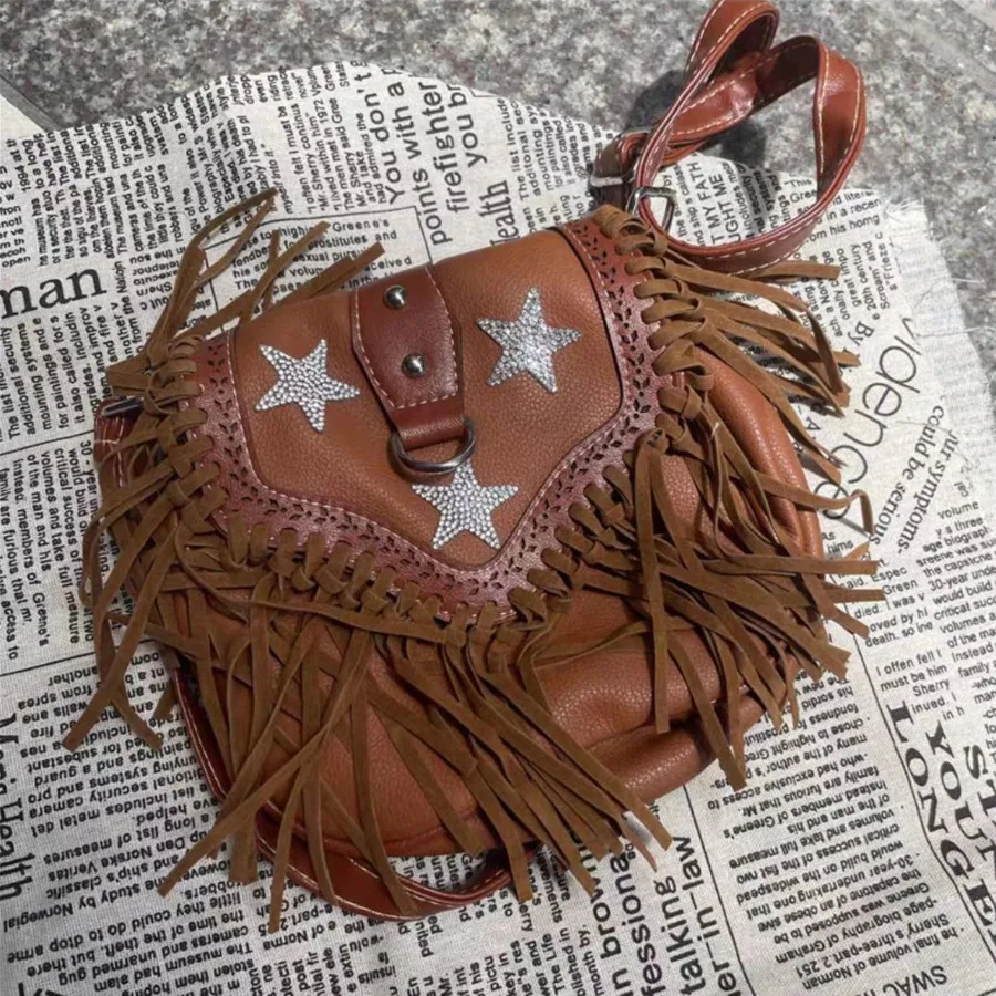 2023 American Retro Shoulder Small Purses And Handbags Luxury Design Tassel Saddle Crossbody Satchel Harajuku Goth Bag Woman