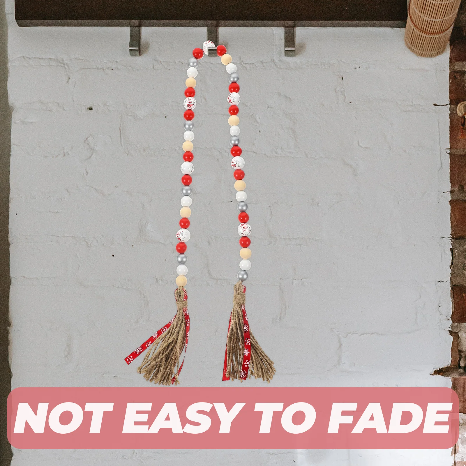 

Wooden Bead Garland Xmas Style Beaded String for Home Garden Party Decor Wall Hanging Tassel Pendant Rustic Adornment