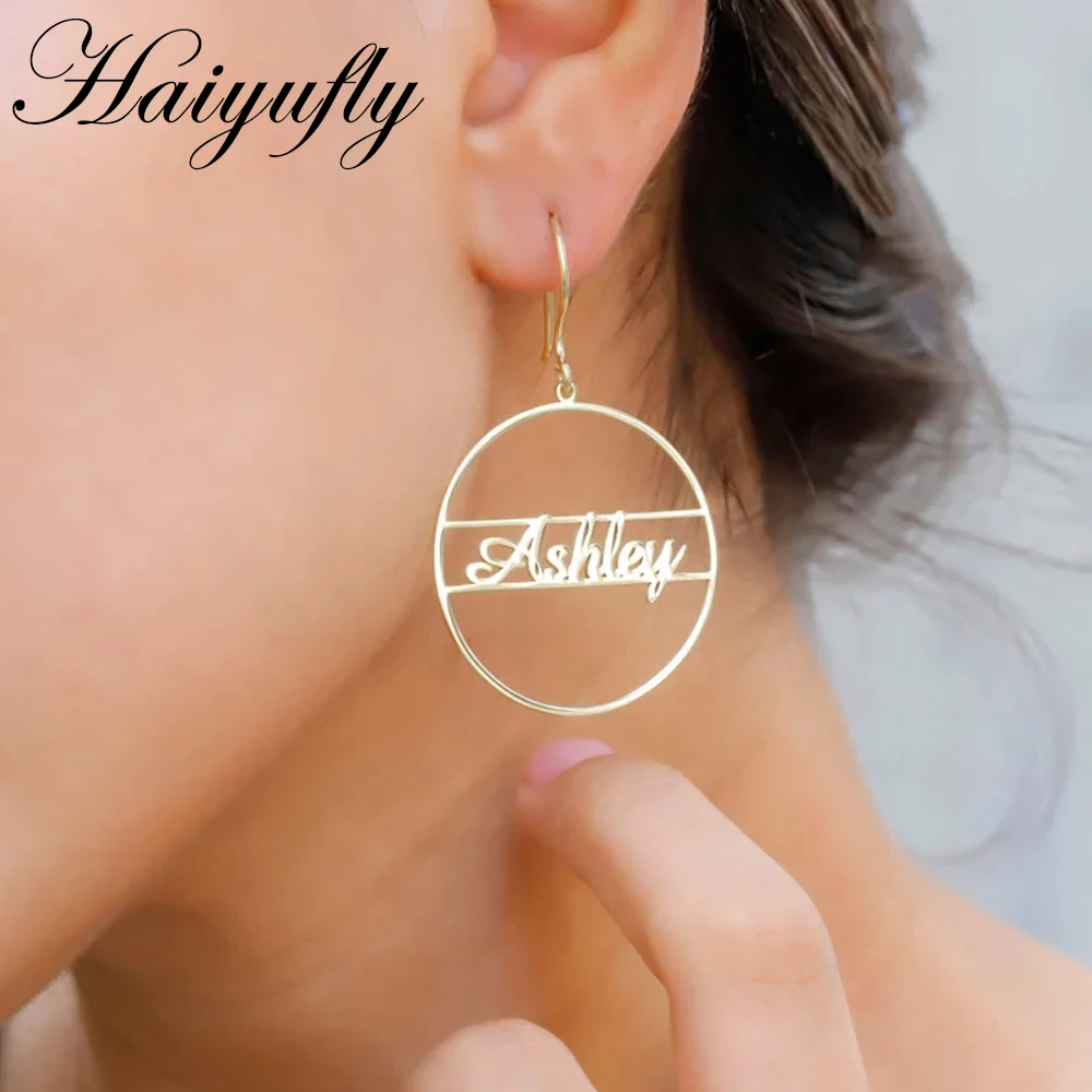 Haiyufly Personalized Custom Name Dangle Hoop Earrings for Women Girls Stainless Steel Hoop Earrings Birthday Jewelry Gift