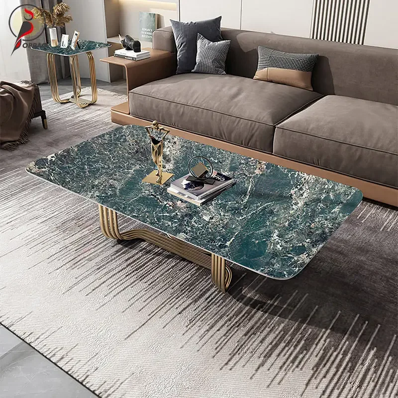 

minimalist rock slab living room rectangular light luxury stainless steel modern coffee table