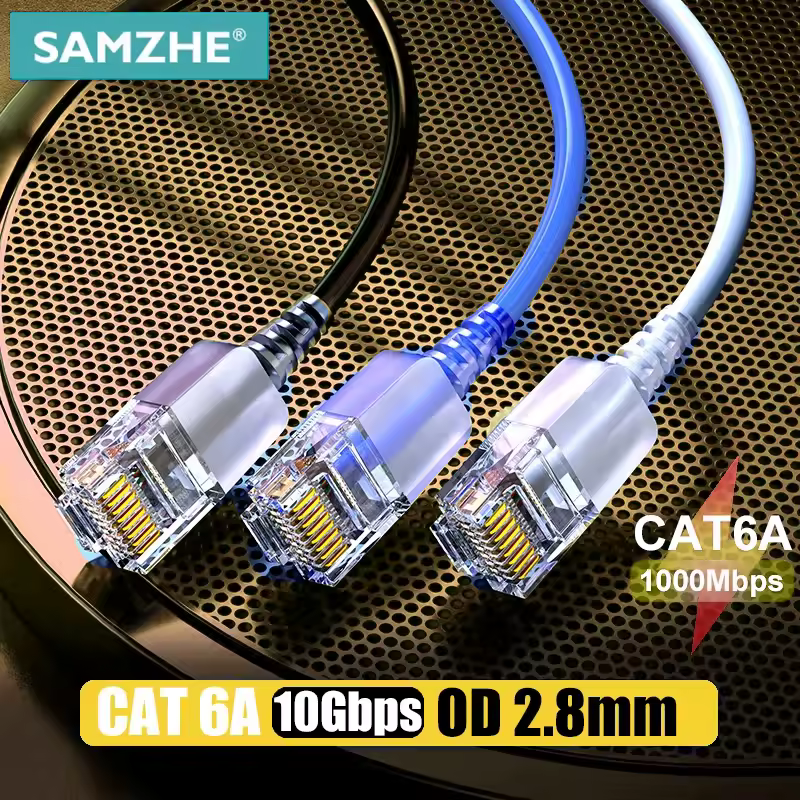 SAMZHE Cat6A Slim Ethernet-Kabel, 10 Gbit/s, Netzwerk-Patchkabel, kompatibel mit 100 Mbit/s/1 Gbit/s/10 Gbit/s für Router, PC, PS5, Modem, Xbox