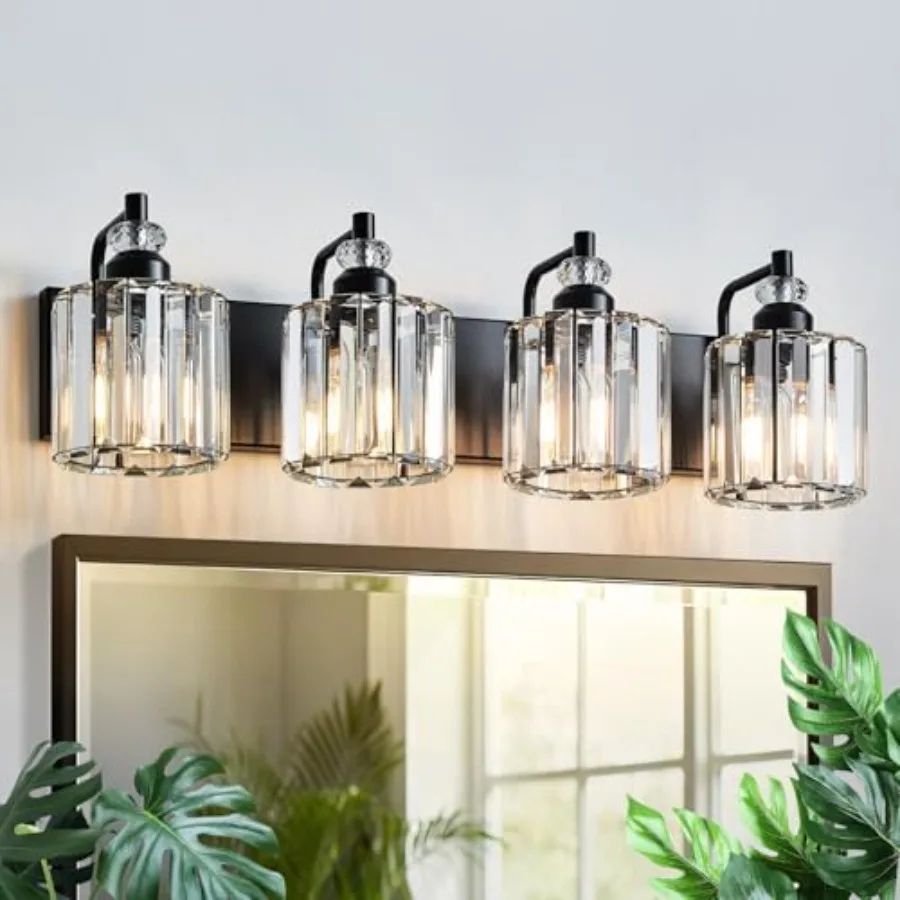 

4-Light Bathroom Light Fixtures Over Mirror Modern Vanity Lights Crystal Wall Sconce Vintage Bathroom Lighting with Crystal Sha