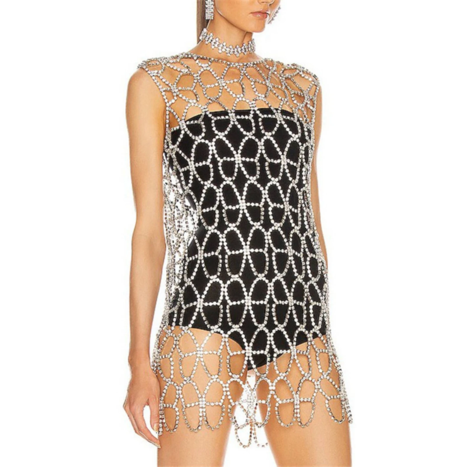 Body Chain with Floral Mesh Adjustable Rhinestone Body Chain Jewelry Bold Stylish for Women, Parties, Festivals