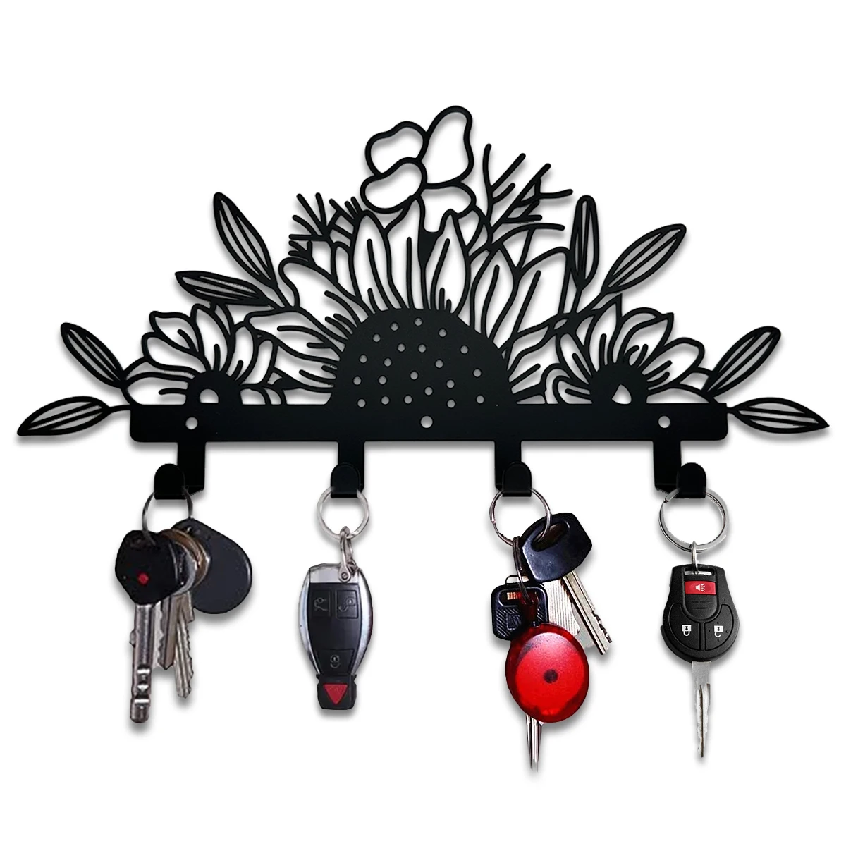 

4 Hooks Sunflower Key Hanging Rack Flower Metal Black Wall Art for Coat Towel Coat Keys Bag Wall Hanger Home Decoration