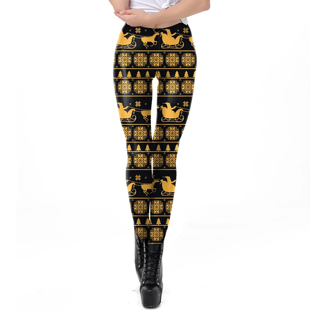 Christmas Theme Full Print High Waist Slim Tight Trousers Stretch Skinny Leggings for Holiday Family Gathering Women Outfits