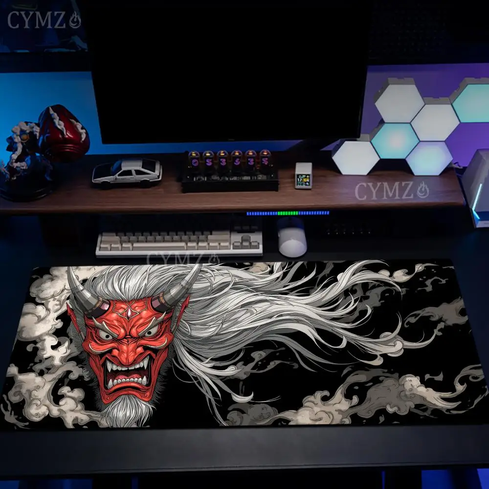 

Коврик для мыши с японской эстетической маской Они-самурая, нескользящий, прочный, для офиса и игр, с прошитыми краями, HD-печать